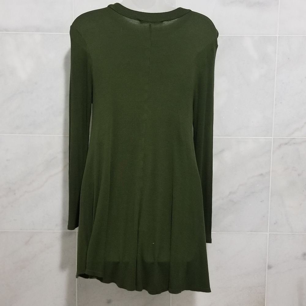 Audrey 3+1 Green Ribbed Tunic Flowy Top S - Picture 6 of 6